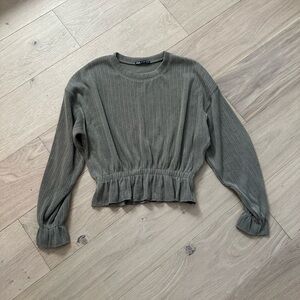 Zara Dark Green Long Sleeve Blouse Sweater material